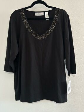 First Issue Black V-Neck Embellished Top